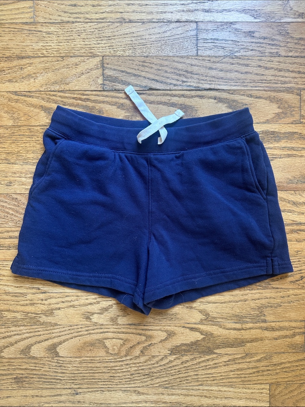 Primary Navy Knit Drawstring Shorts with Cream Tie